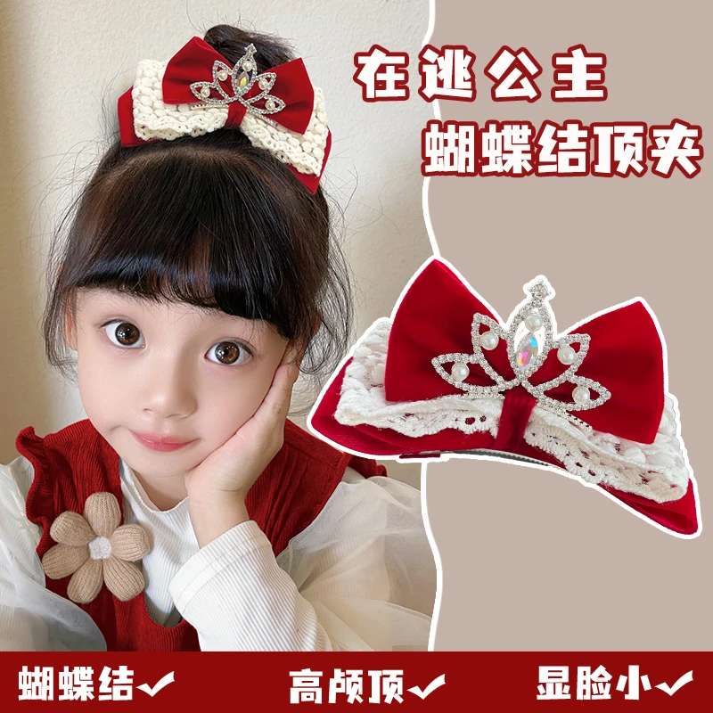 儿童发饰发夹女发卡头饰宝宝红色新年女孩蝴蝶结婴儿过年中国风