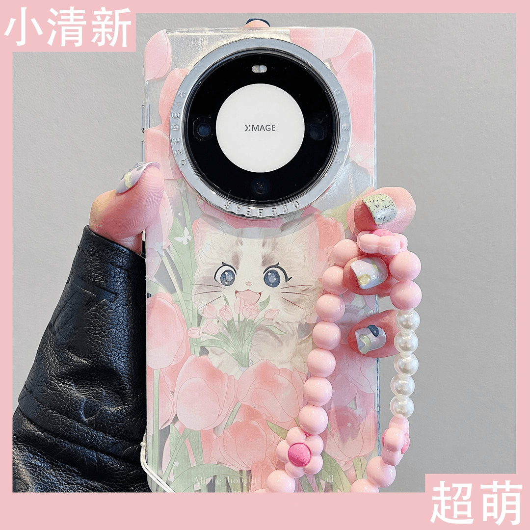 other/其它 粉色郁金香猫咪华为mate60pro手机壳p60pro防摔mate50/40全包女款
