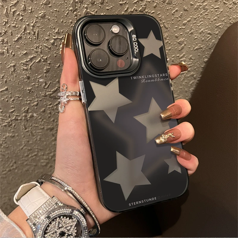 适用英文黑星星金属按键苹果14promax手机壳iPhone13pro12/11磨砂