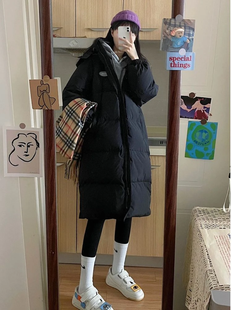 波司豋中长款羽绒服服女2023年新款宽松冬季过膝棉袄女爆款加厚棉