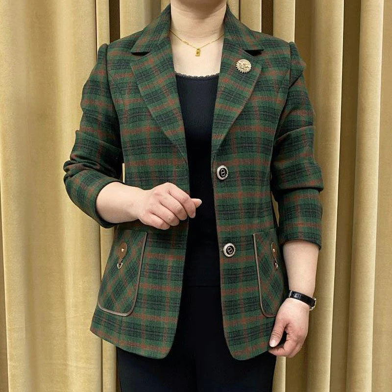 春装外套气质格子40岁50中老年女式女春秋季短款小西装上衣服