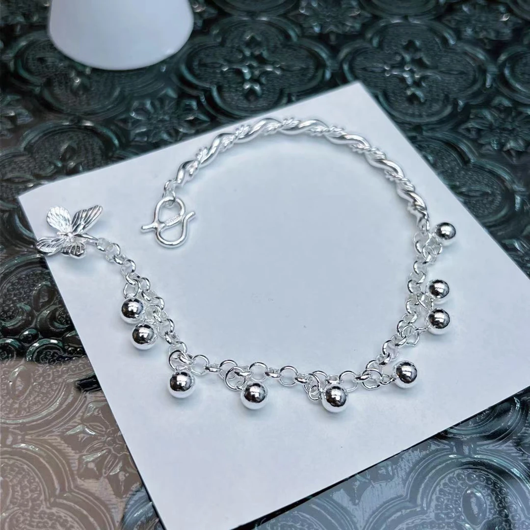 足银手链 【柳柳珠宝】-SY845 半镯铃铛蝴蝶S990银手链 约11g一条