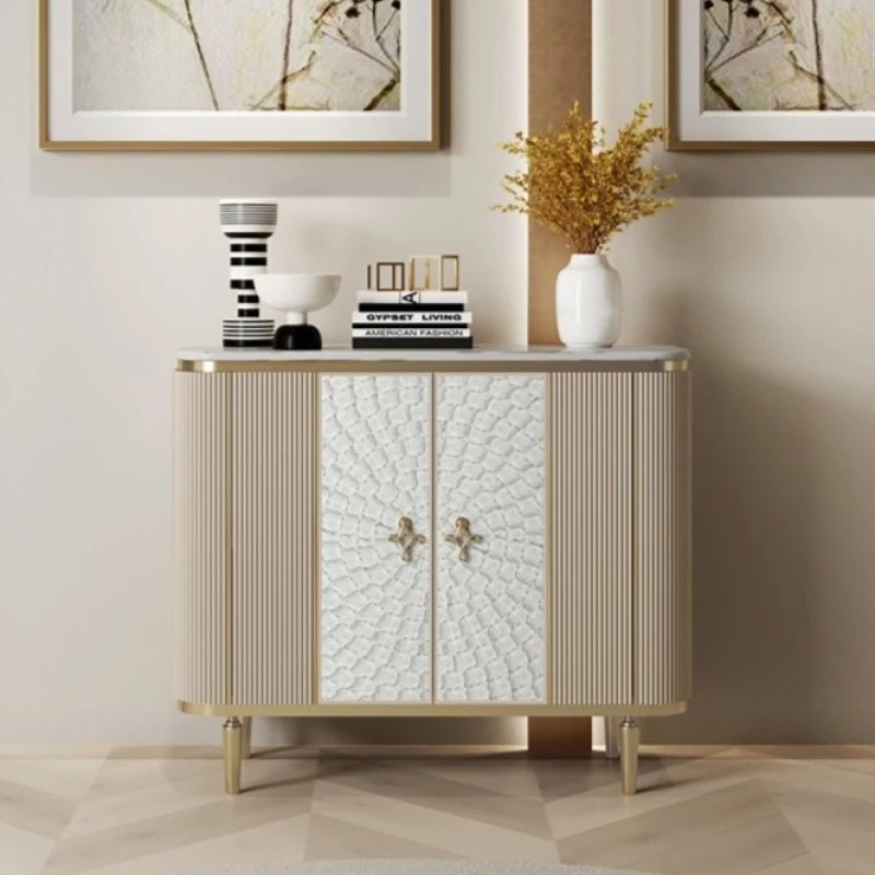 轻奢餐边柜美式家用靠墙大理石置收纳柜现代简约高端贝壳玄关柜