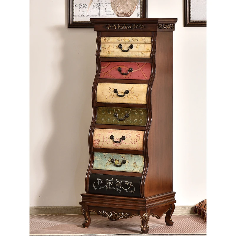 美式乡村七斗柜储物艺术客厅收纳柜床尾卧式抽屉实木彩绘复古欧式