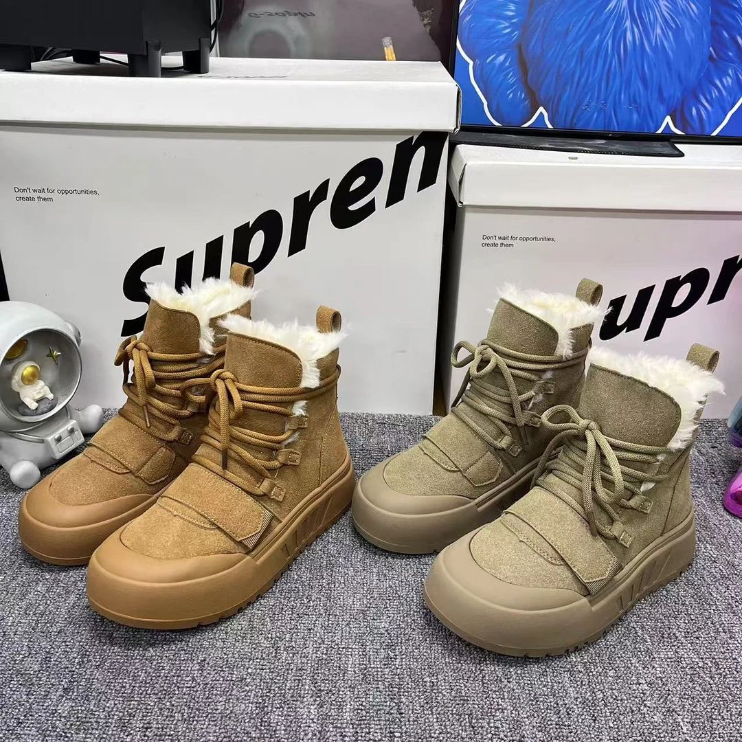 胡【雪人】雪地靴女时尚新款秋冬加绒厚底棉鞋毛毛绒绒保暖靴子 717