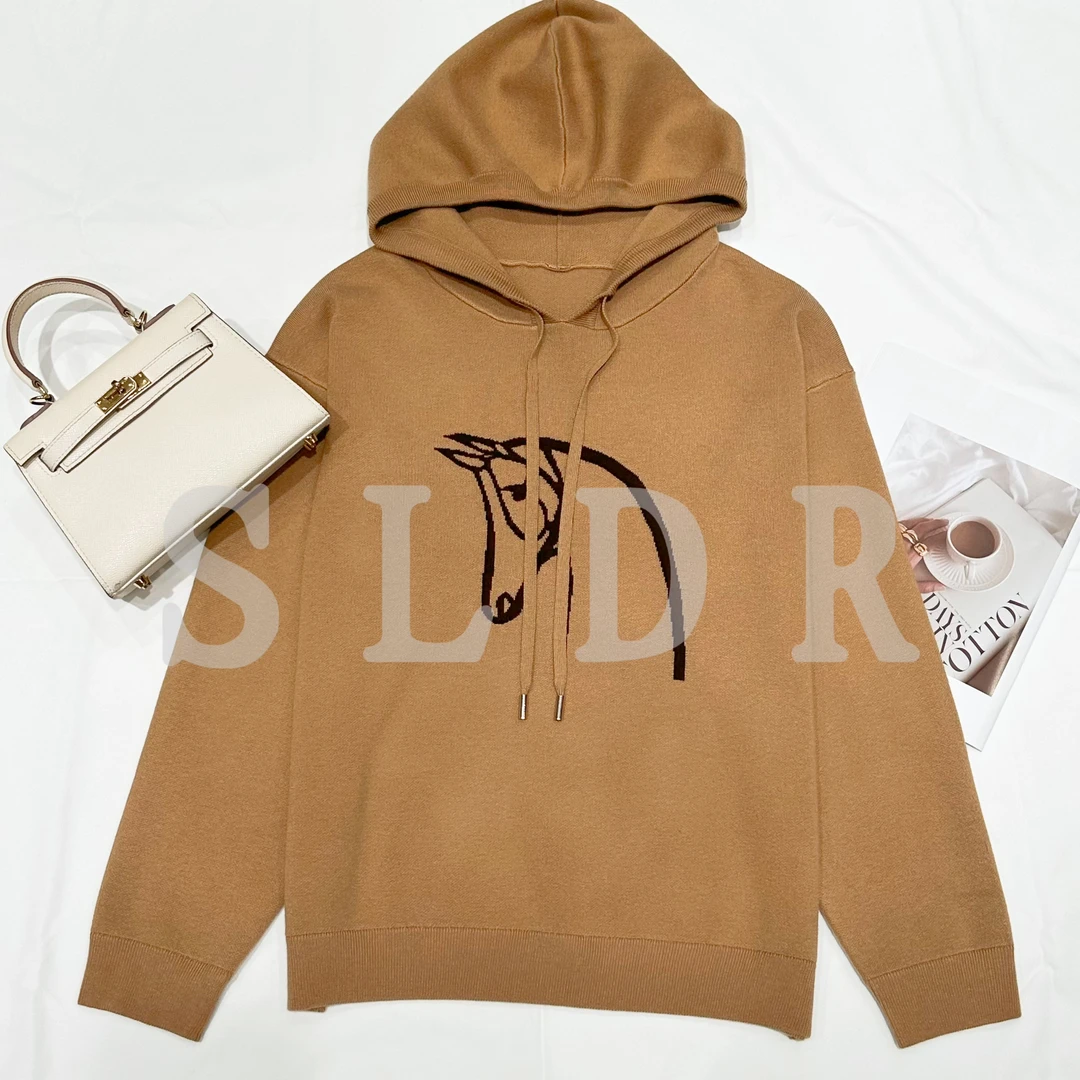 【老板娘严选】连帽提花休闲时尚百搭针织上衣秋冬款A060