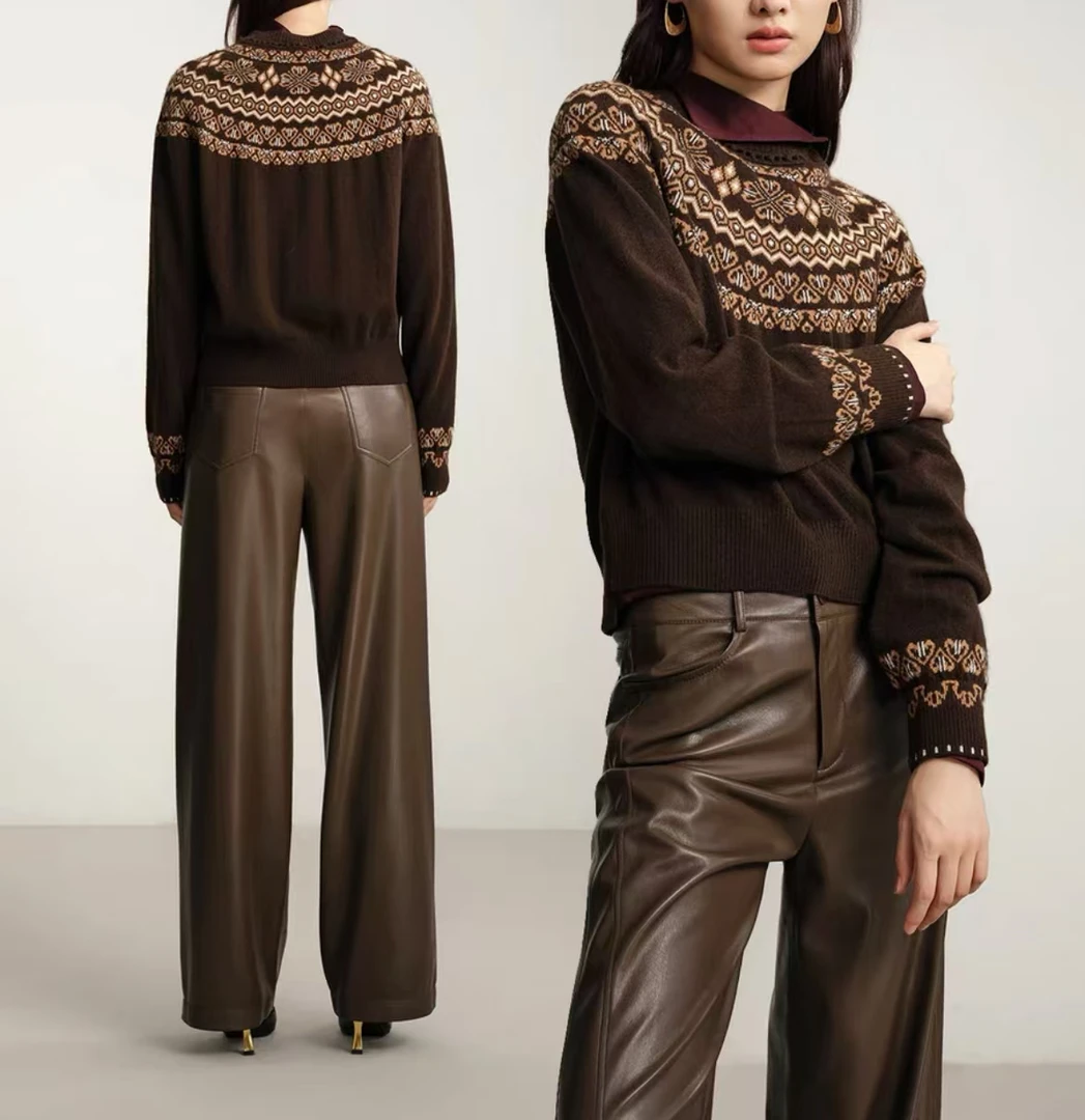 [老板娘严选]秋冬新款羊毛提花套头针织衫上衣AB052