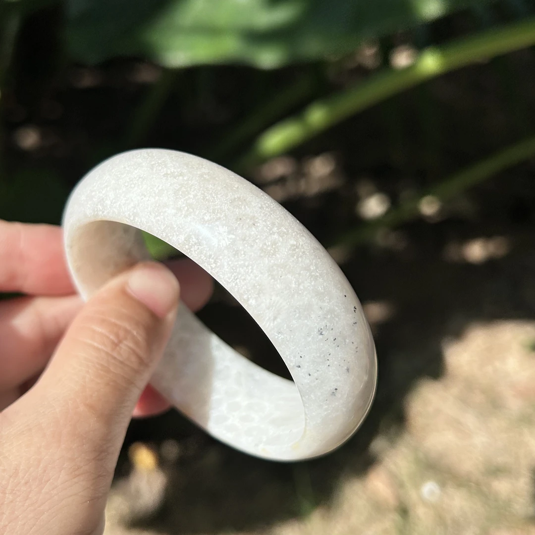 珊瑚玉天然珊瑚玉手镯菊花石手镯自然光珊瑚玉白月光手镯58圈