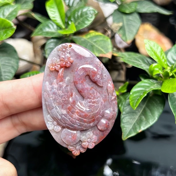 天然珊瑚玉雕刻件玉石吊坠玉石挂件珊瑚玉果紫冰天鹅