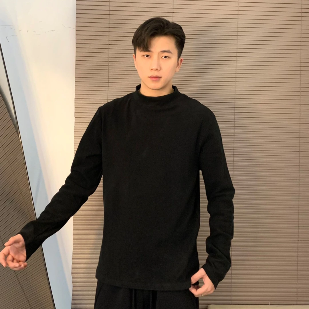 QinADe气质简约双面德绒打底内搭男纯色百搭秋冬长袖白色打底9179