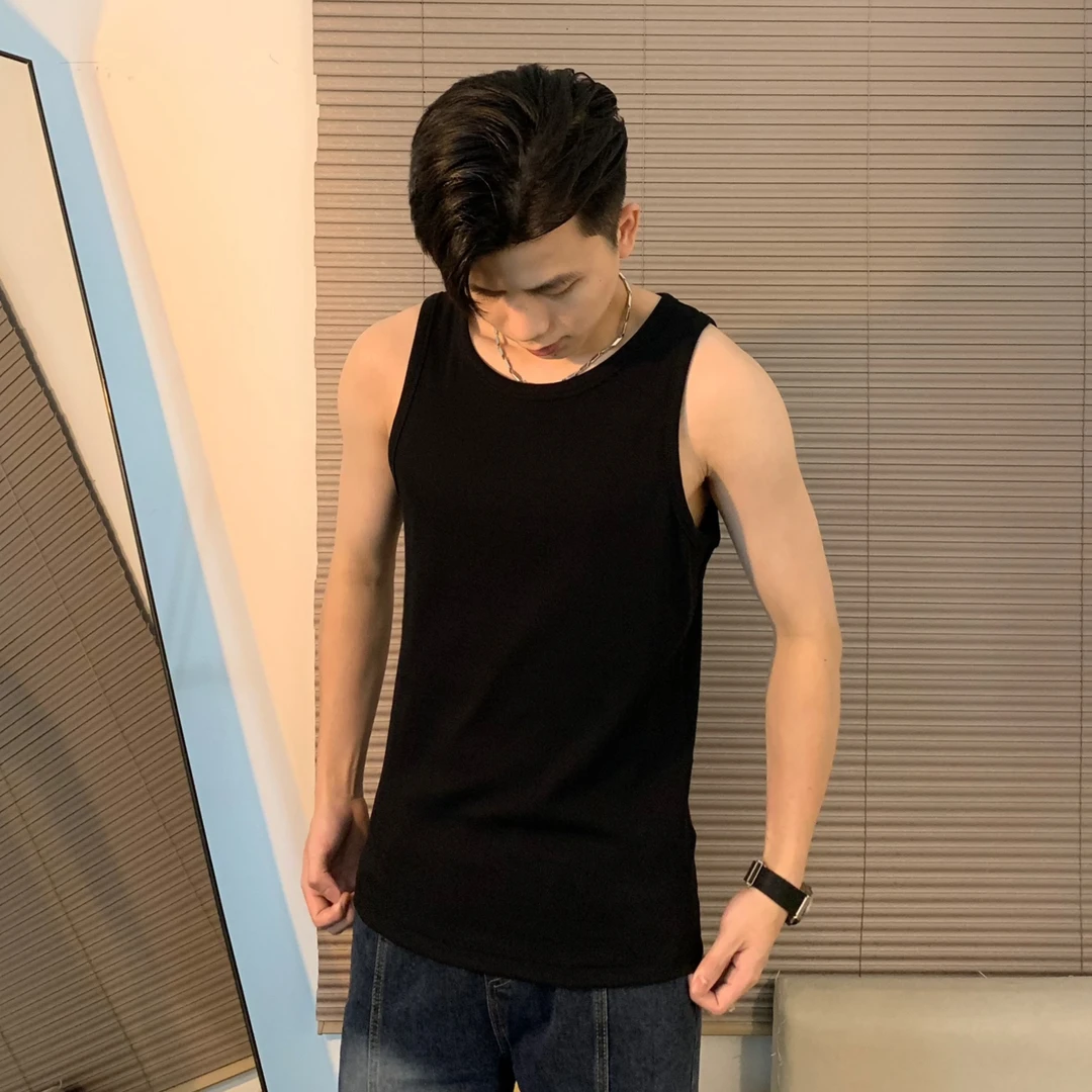 QinADe夏季高弹运动健身内搭纯色休闲舒适百搭工字无袖背心70734