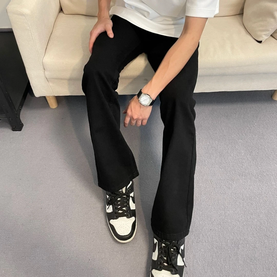 QinADe高品质韩版ins复古黄泥色高街水洗微喇裤春夏百搭牛仔裤930