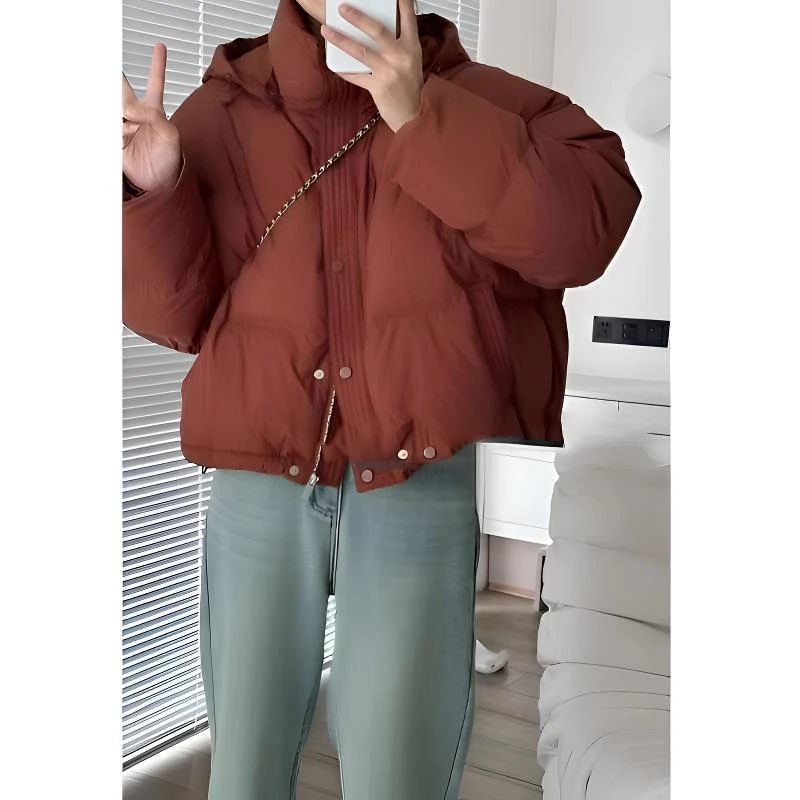 【洋气连帽】2024韩版羽绒服女冬新加厚小个子短款白鸭绒面包服外套