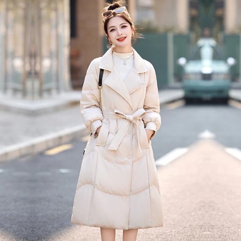 高级感西装领羽绒服时尚气质中长款过膝修身收腰今年流行加厚外套