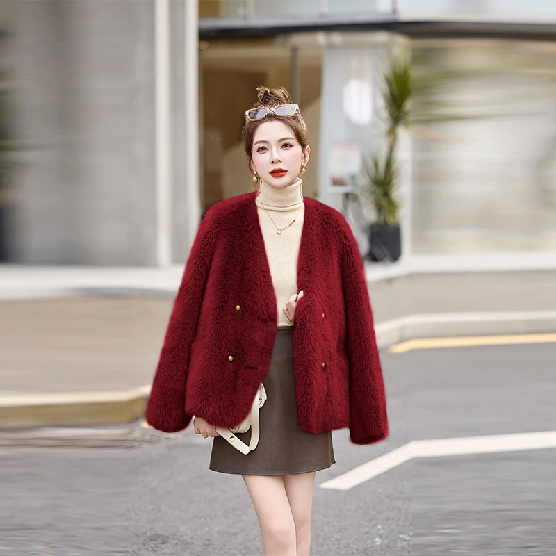 人造皮草 轻奢高级感气质名媛仿皮草水貂绒短外套女冬新款小个子