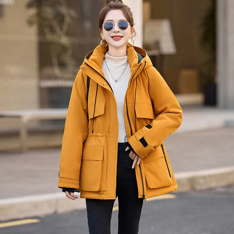 连帽派克服收腰白鸭绒羽绒服秋冬休闲户外工装冲锋衣收腰运动外套