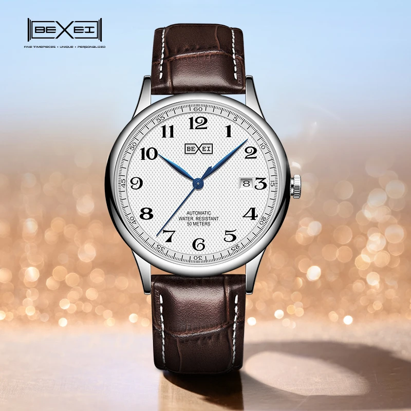 BEXEI/彼赛气质商务款正装防水全自动男士机械腕表（纯）