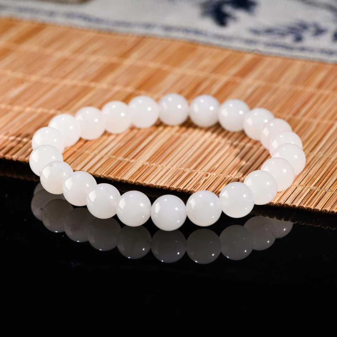 天然弹力和田白玉手串#百搭#串珠#首饰#妈妈#女式#珠串