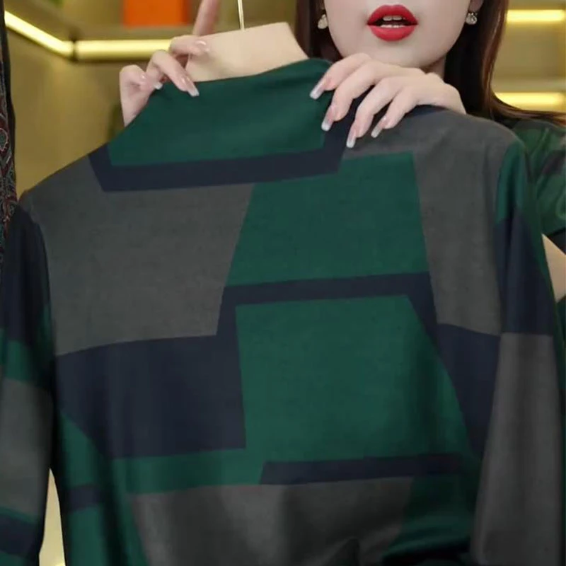 德绒加厚保暖半高领T恤女长袖秋冬季妈妈装上衣宽松遮肚子打底衫