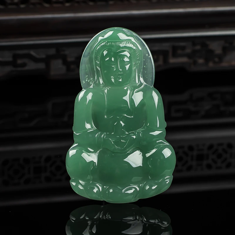 天然翡翠A货冰蓝满色正装观音菩萨吊坠挂件多样性发货一58×4.8mm