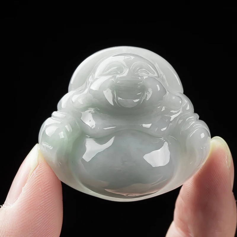 缅甸天然翡翠A货水润弥勒大佛公毛衣挂件38×12mm多样性发货一