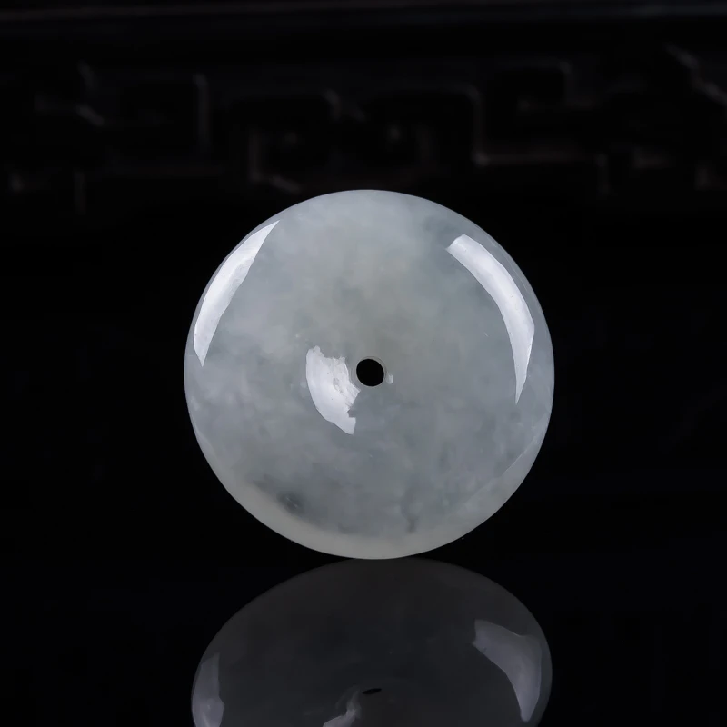 缅甸天然翡翠a货白色意境雪花棉平安扣吊坠 多样性发一尺寸22×3mm