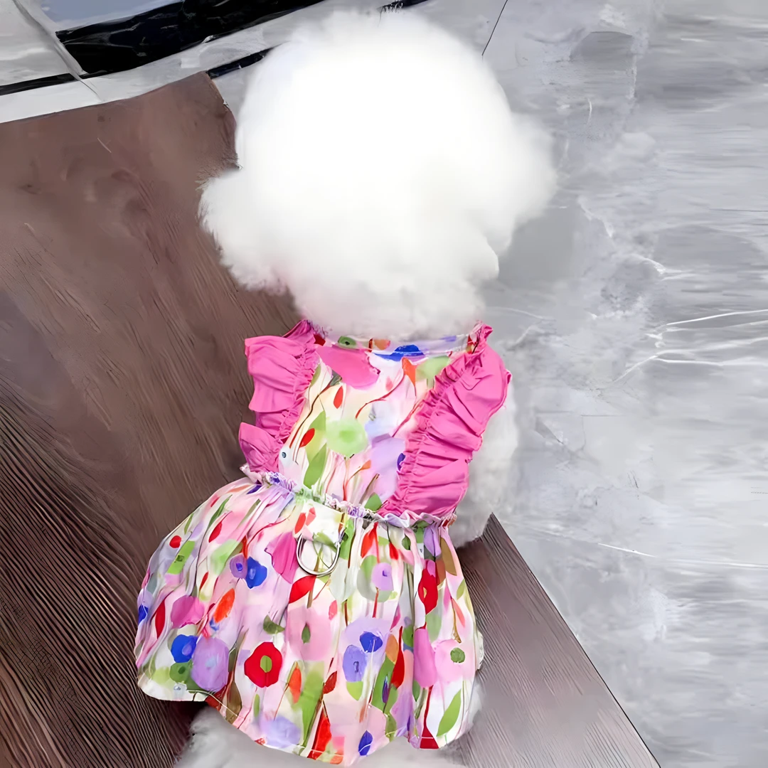 狗狗衣服宠物夏天薄款牵引服装泰迪比熊小型犬夏季中国风油画裙子