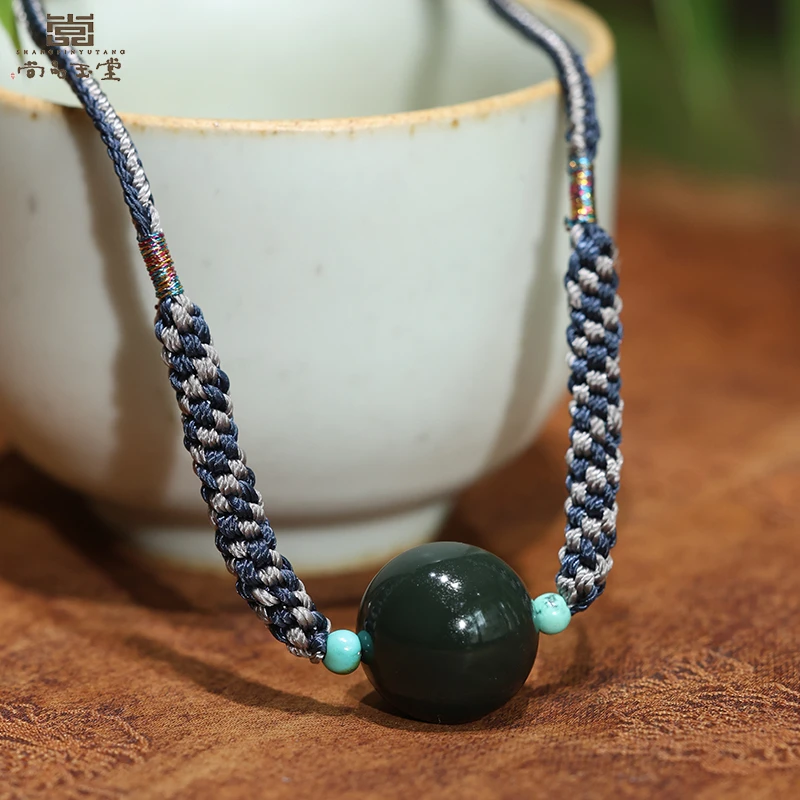 【专注品质】苏工和田玉青海青玉圆珠锁骨链配珠单颗玉珠