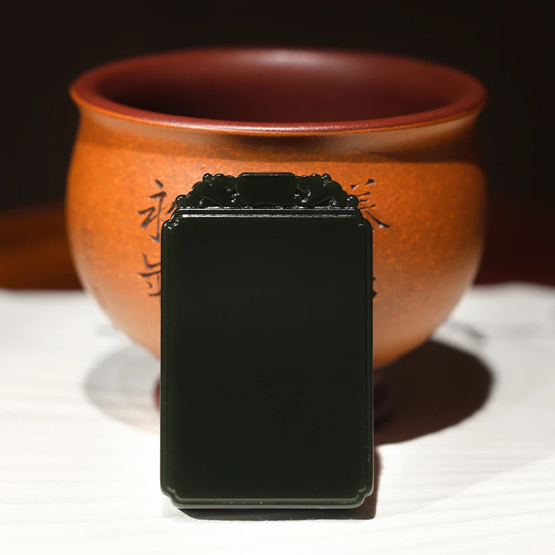 尚品玉堂 【专注品质】苏工新疆和田玉黑青平安无事牌挂件坠饰