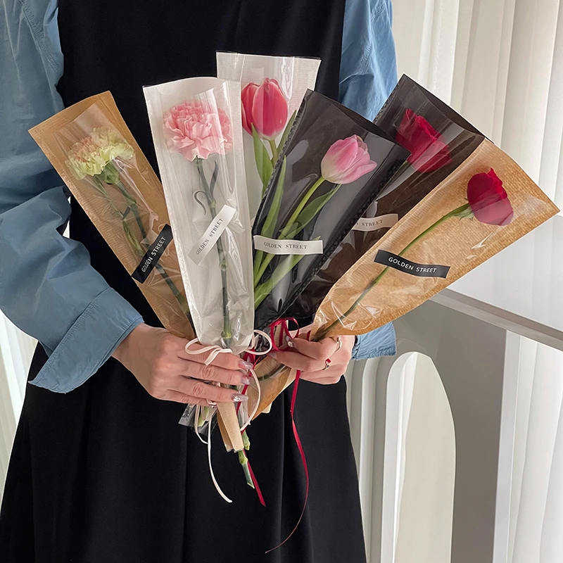 【束漫花艺】纯色牛皮单支袋透明防水单只单支单枝玫瑰鲜花包花资材