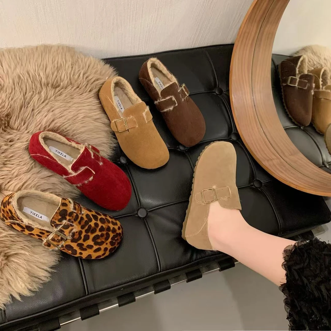 加绒保暖勃肯鞋女鞋2024新款冬季平底一脚蹬豆豆鞋博肯棉鞋902