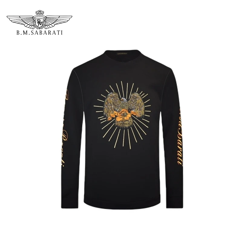 B.M.SABARATI 特价男装秋季印花刺绣老鹰美式复古轻奢长袖卫衣Q