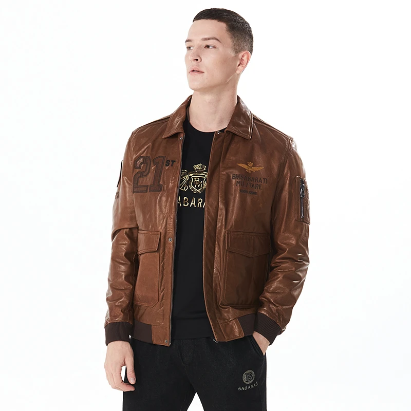 BM.SABARATI  秋冬男上衣夹克保暖修身成熟痞帅绵羊真皮夹克W