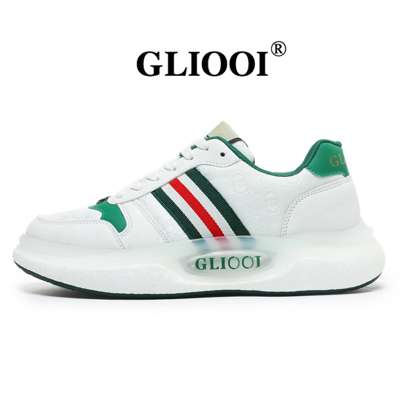 GLIOOI男鞋情侣款秋季男士潮流厚底时尚春秋系带百搭低帮休闲鞋