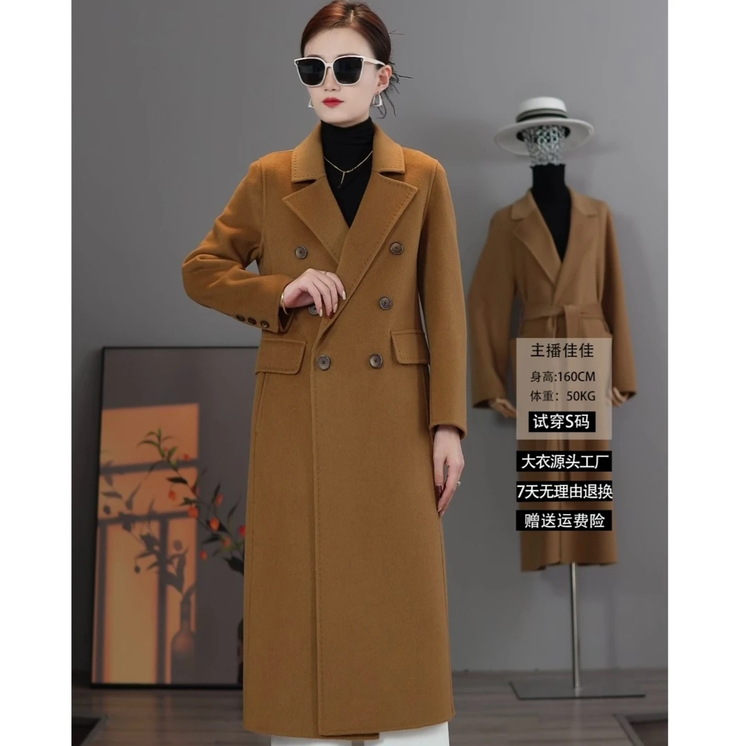 XW-2319秋冬新款6粒扣小蛮腰百搭气质中长款加厚双面羊毛大衣外套