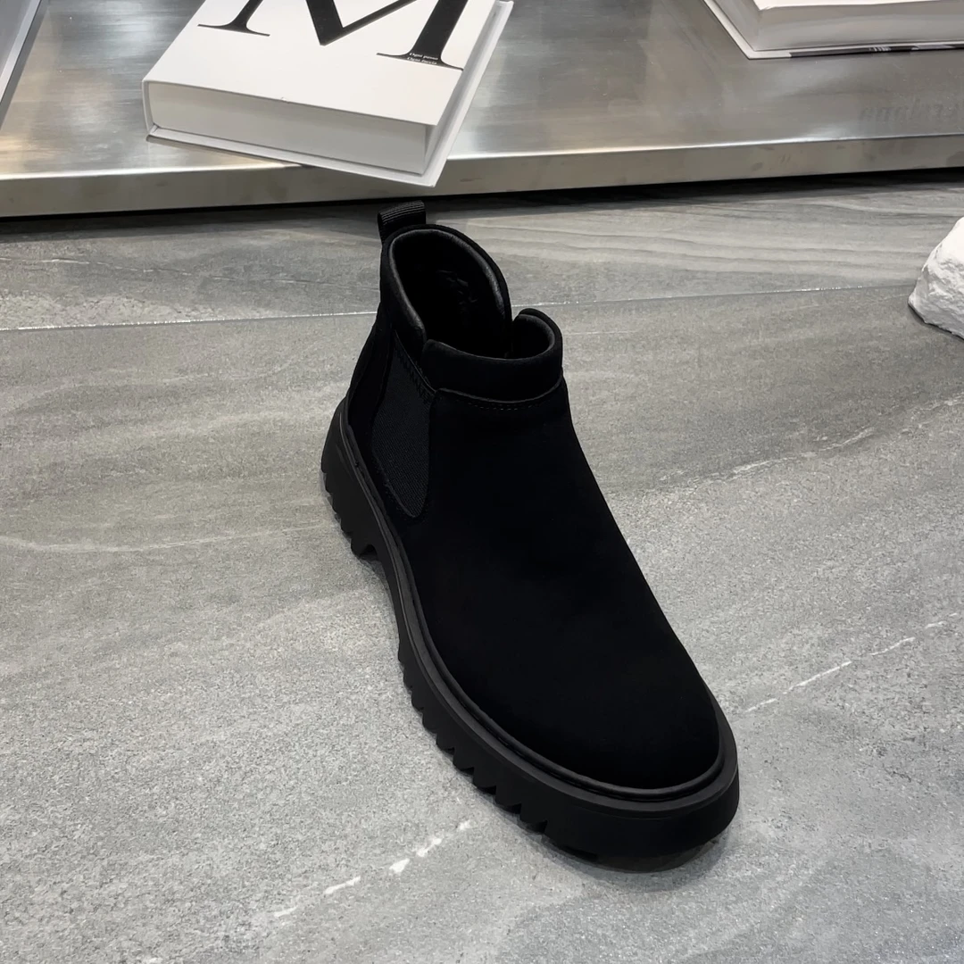 德式轻奢翻毛皮高帮马丁靴男英伦厚底真皮短筒靴