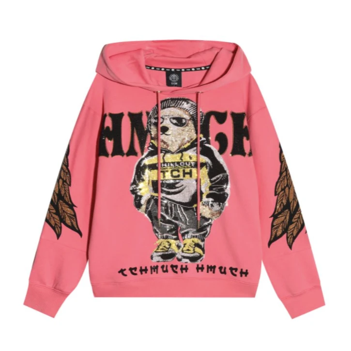 TCH店播TECHNOCHILLOUTHOUSE小熊粉色连帽长袖帽衫T21112C6006