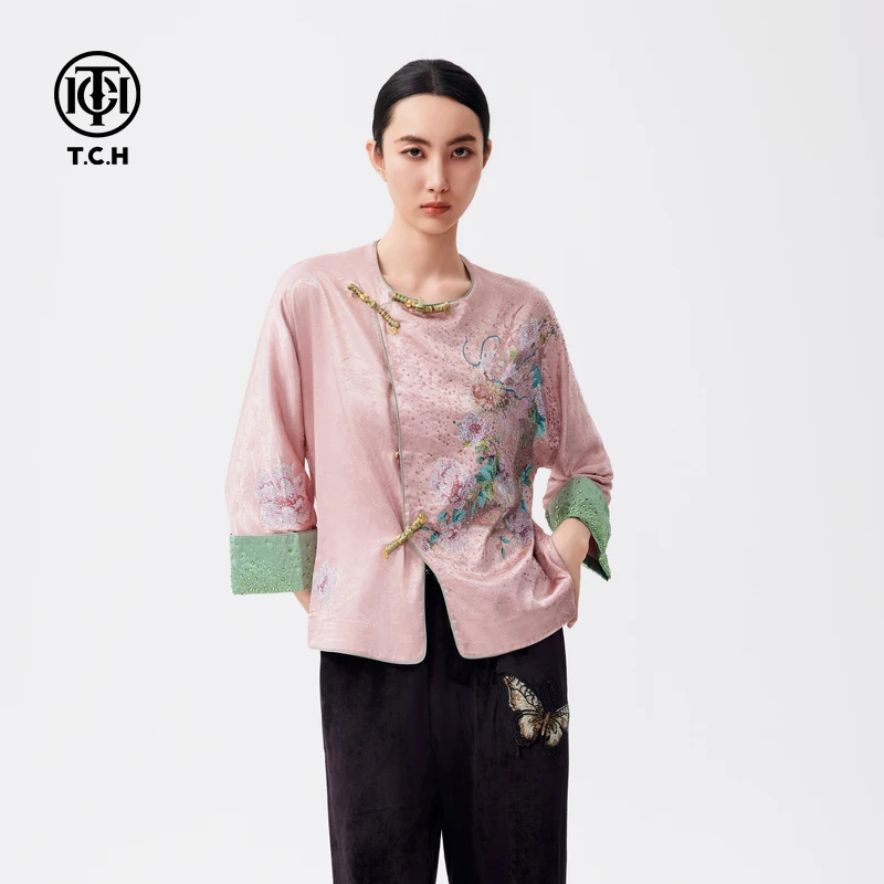 TCH 新中式国风烫钻休闲外套2025新款九分袖上衣T72C276152