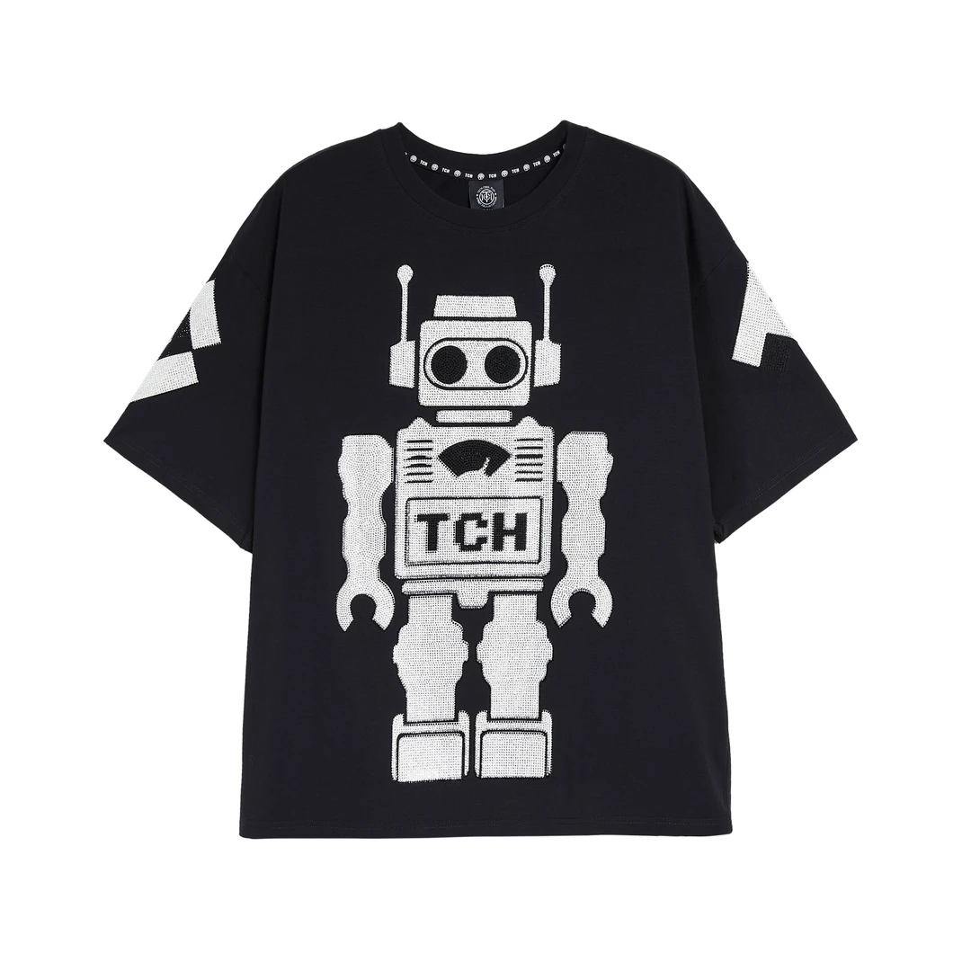 TCH潮牌-大C烫钻机器人夏季时尚潮流T恤男女同款T1A211WTS015