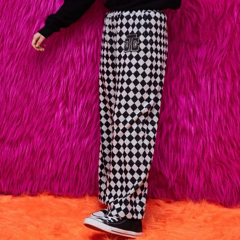潮牌-TCH轻奢阔腿棋盘格直筒宽松休闲时尚洋气格子裤T69D20E6023
