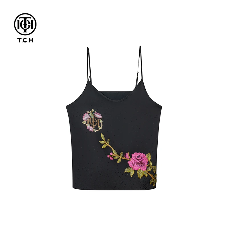 TCH轻奢烫钻工艺新中式刺绣印花吊带背心女T72A14E9001私服tch