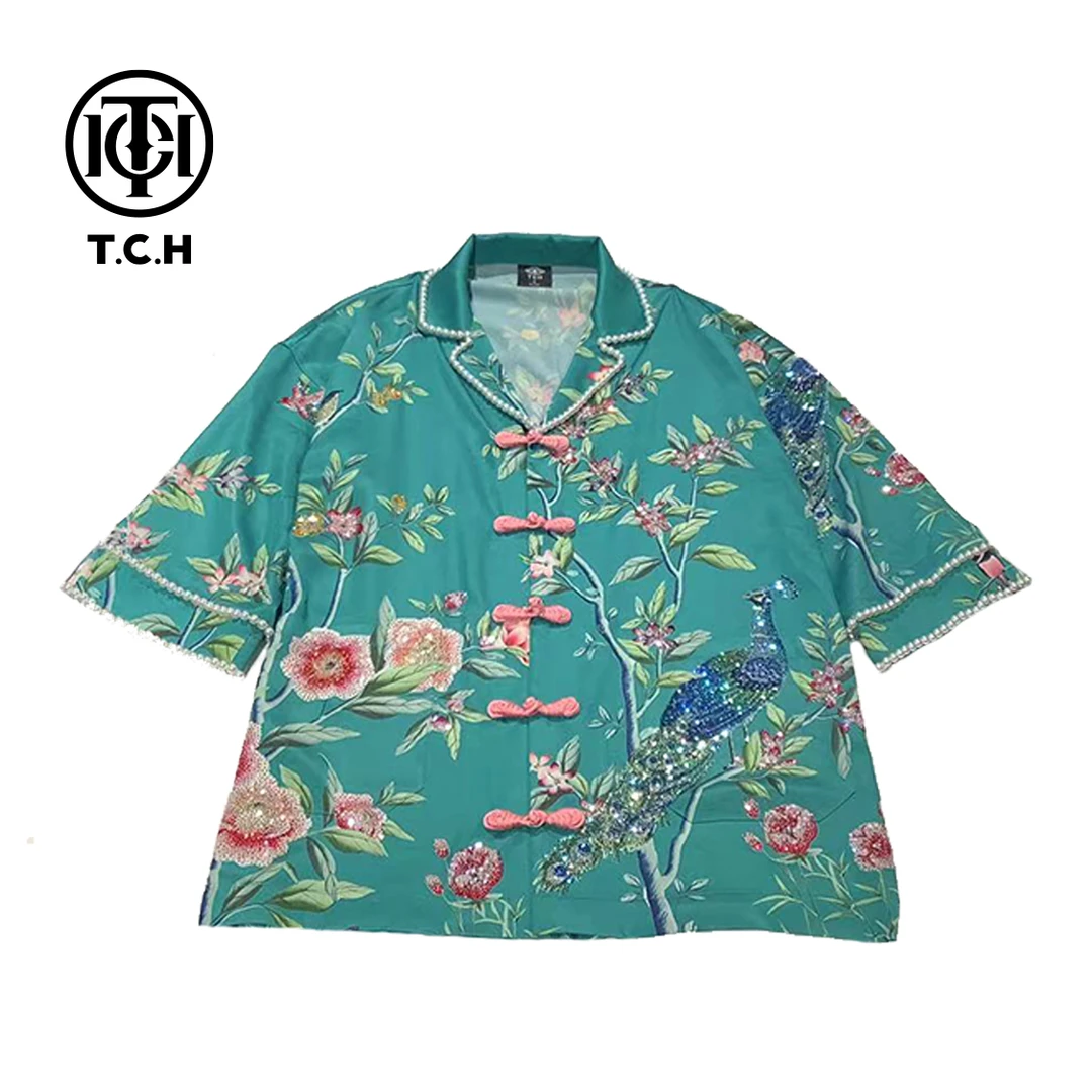 T.C.H/2025新中式重工烫钻时尚春夏绿色外套开衫T72A27E6007