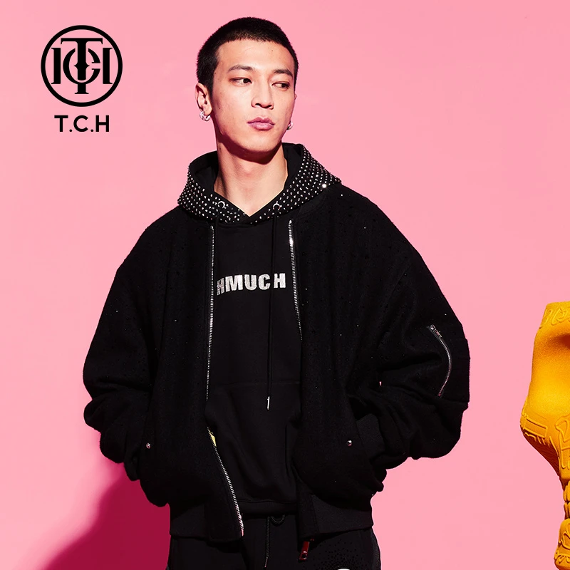 TCH-潮牌黑色时尚潮流拉链设计感长袖开衫外套夹克T69D166032