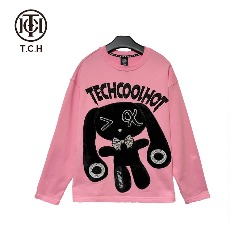 轻奢-TECHNO CHILLOUT HOUSE潮牌植绒兔兔烫钻卫衣T66C11E6021
