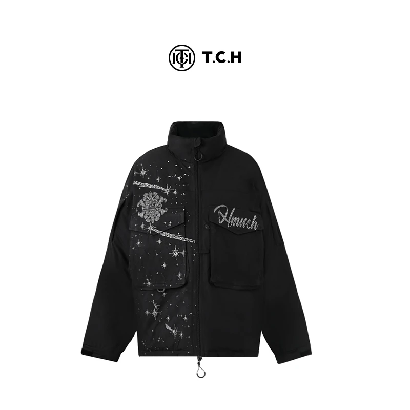 TCH年终大促款轻奢烫钻时尚老钱风情侣款黑色羽绒服T72C19E5012