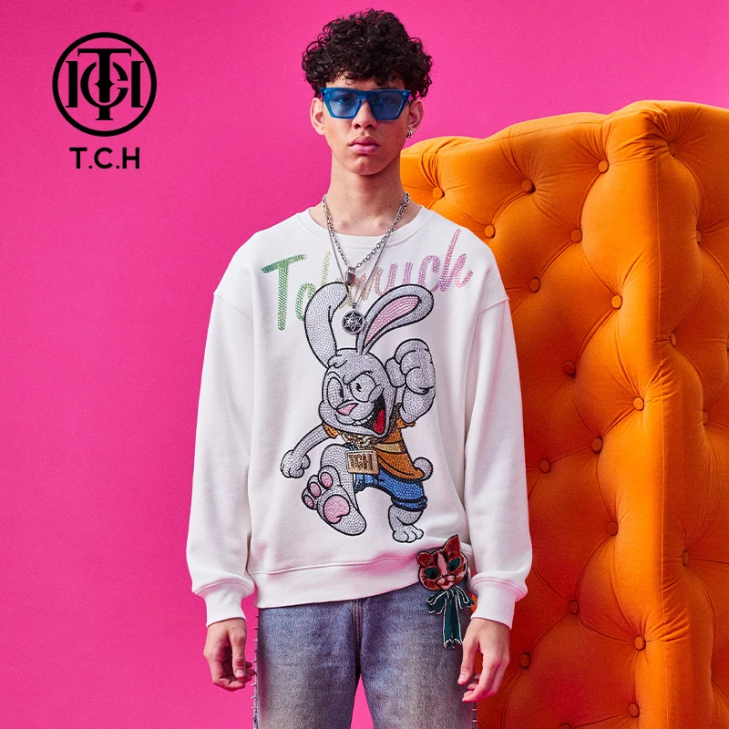 轻奢-TCH潮牌兔子字母烫钻时尚潮流休闲套头卫衣圆领衫T66D116028