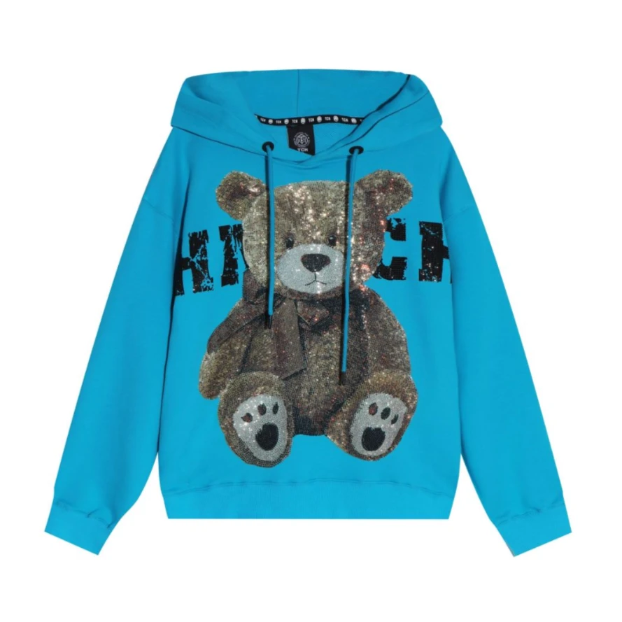 山东TCH-抱抱熊烫钻蓝色帽衫T21112C6051