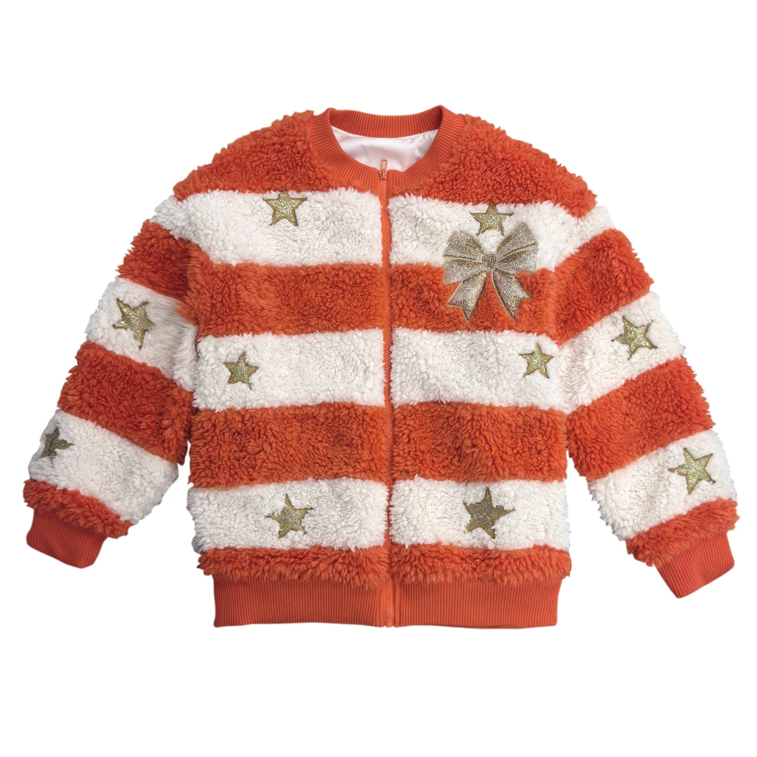 TCH-时尚星星蝴蝶结烫钻白色条纹橙色拉链开衫外套T72C27E9027