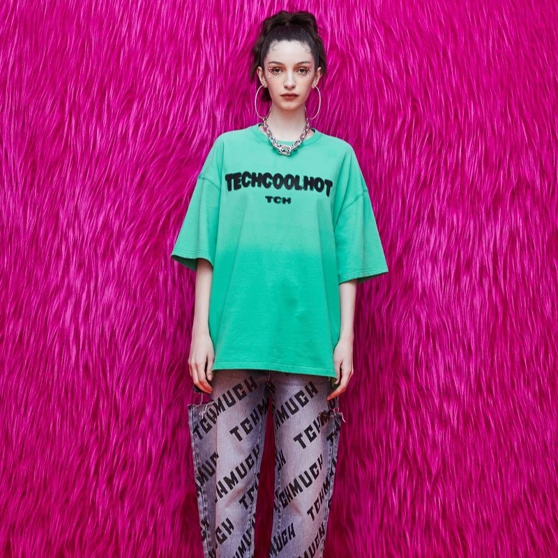 TCH轻奢烫钻工艺潮牌字母简约款百搭短袖T恤女S69B108002私服tch