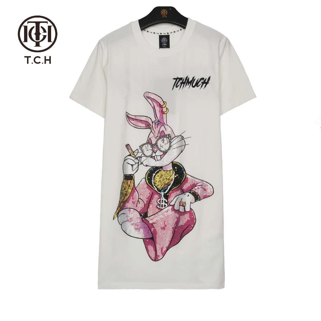 TCH轻奢烫钻工艺新时尚休闲百搭潮流连衣裙女T66B30E6203tch私服